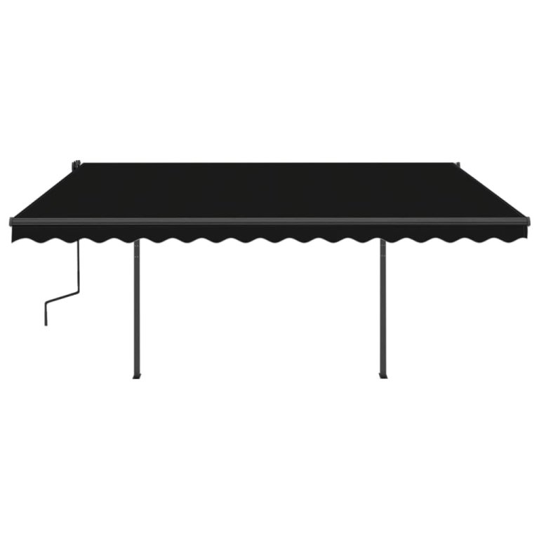 Copertină retractabilă manual, cu stâlpi, antracit, 4x3,5 m