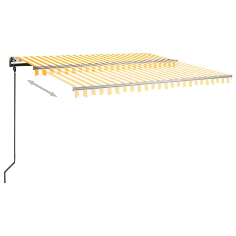 Copertină retractabilă automat, cu stâlpi, galben/alb, 4,5x3 m