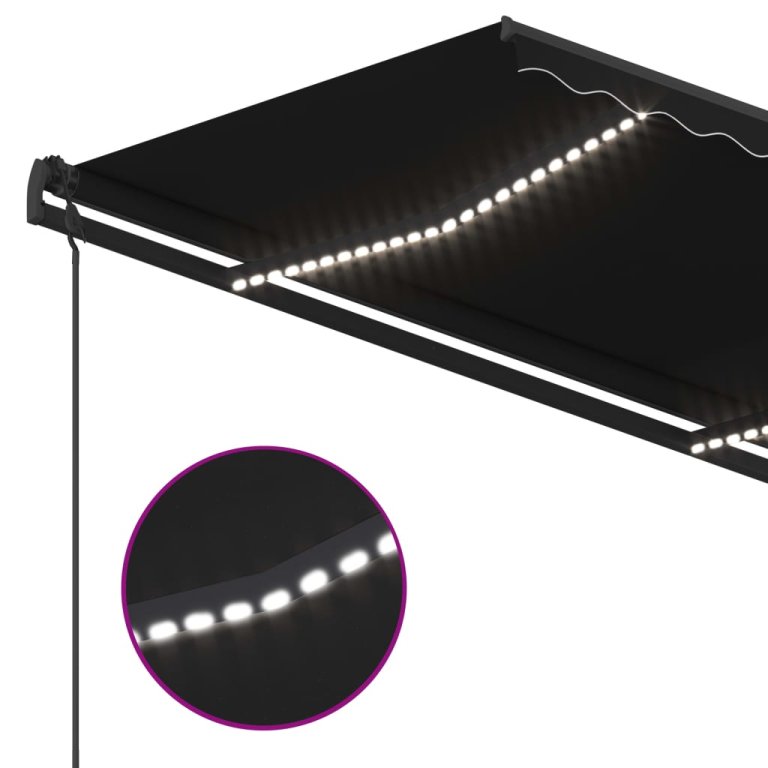 Copertină retractabilă manual, cu LED, antracit, 4,5x3,5 m