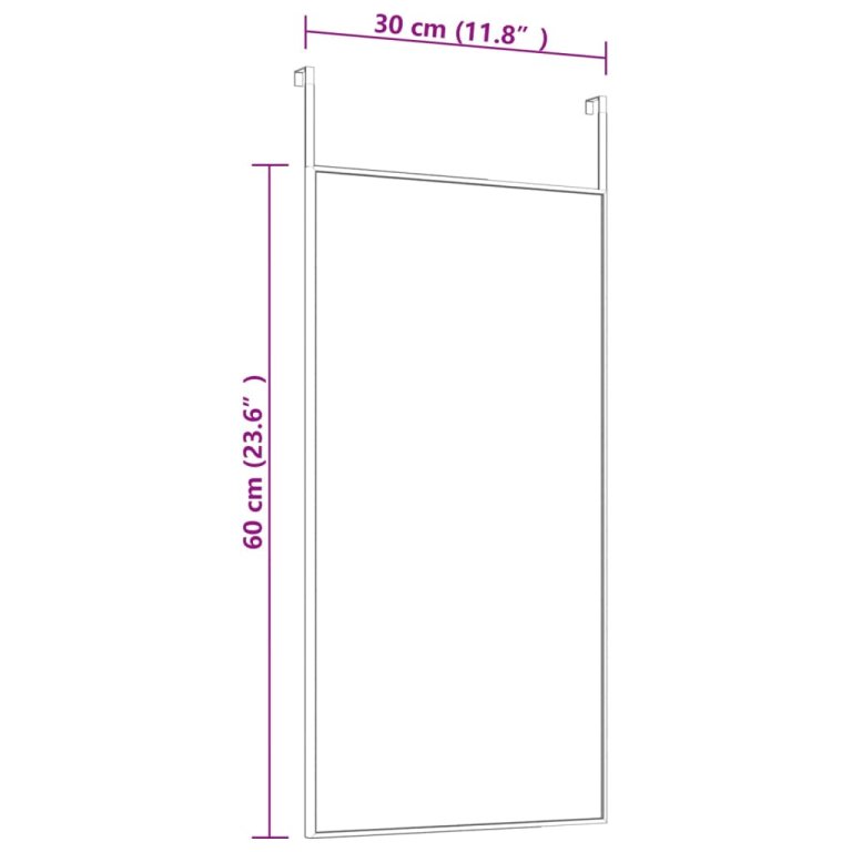 Oglindă pentru ușă, negru, 30x60 cm, sticlă și aluminiu