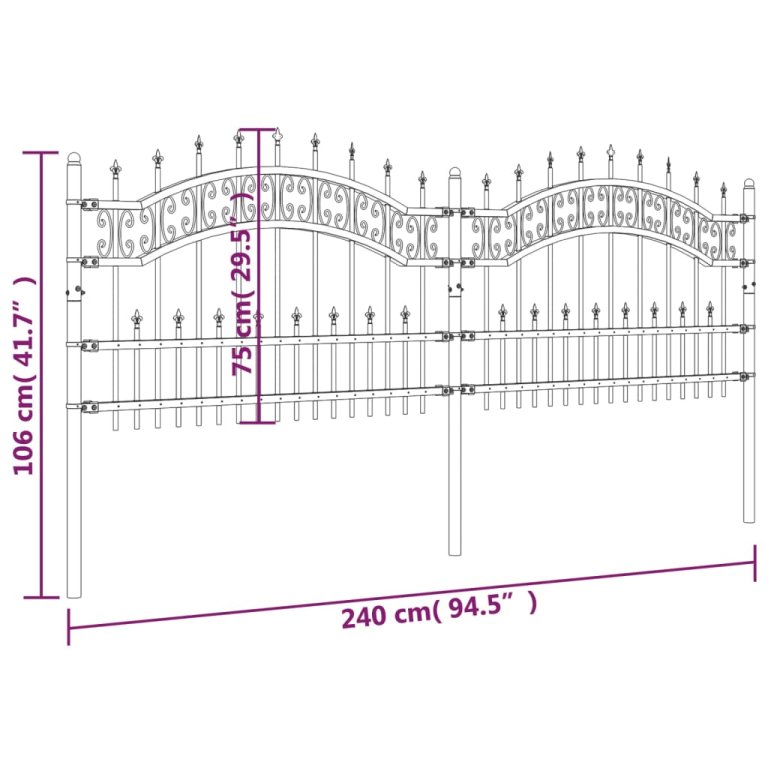 Gard grădină cu vârfuri negru 115 cm oțel vopsit electrostatic