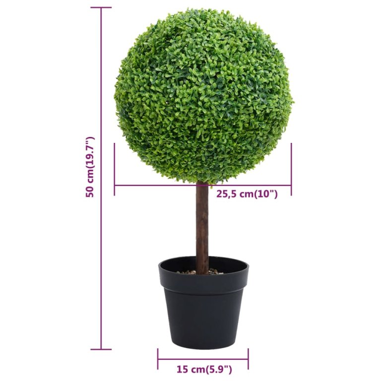 Plantă artificială cimișir cu ghiveci, verde, 50cm, formă minge