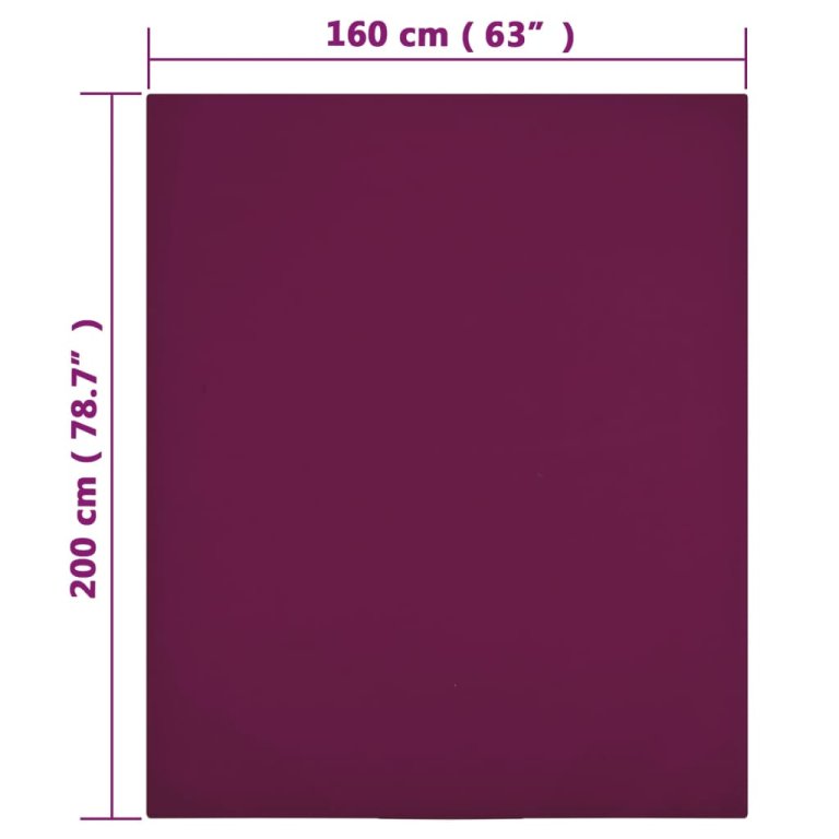 Cearșaf de pat cu elastic, 2 buc, bordo, 160x200 cm, bumbac