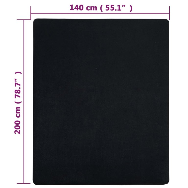 Cearșaf de pat cu elastic, 2 buc., negru, 140x200 cm, bumbac