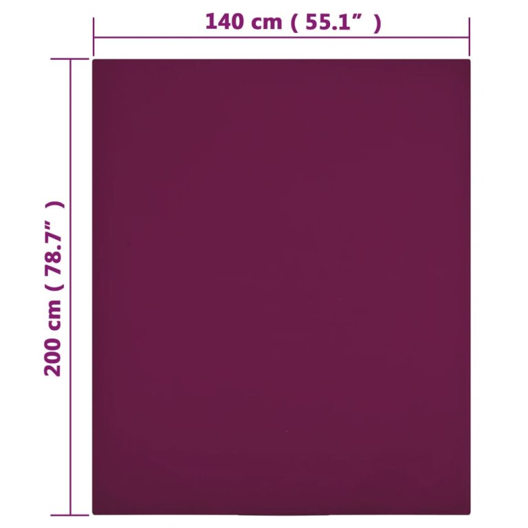 Cearșaf de pat cu elastic, 2 buc, bordo, 140x200 cm, bumbac