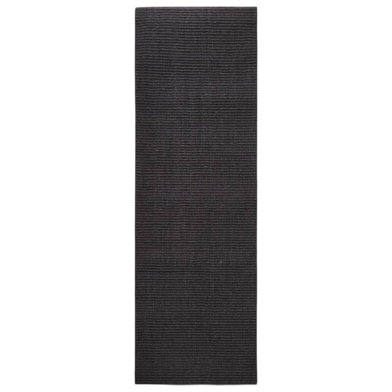 Covor din sisal natural, negru, 80x250 cm