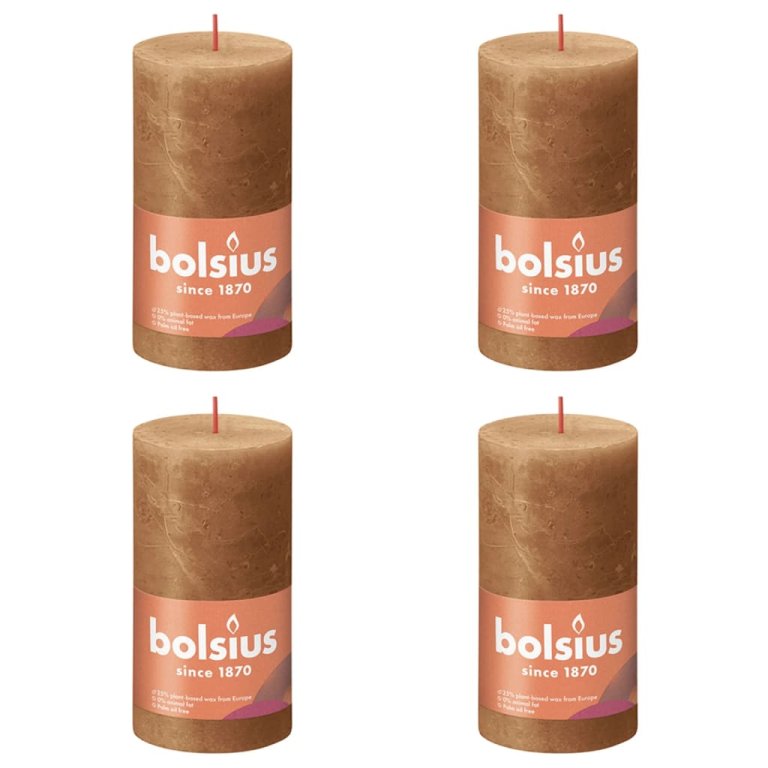 Bolsius Lumânări bloc rustice Shine, 4 buc., maro condiment, 130x68 mm