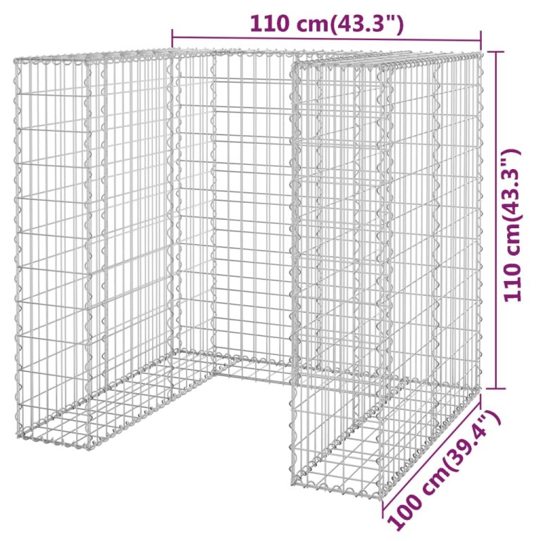 Perete gabion pentru pubelă, 110x100x110 cm, oțel galvanizat