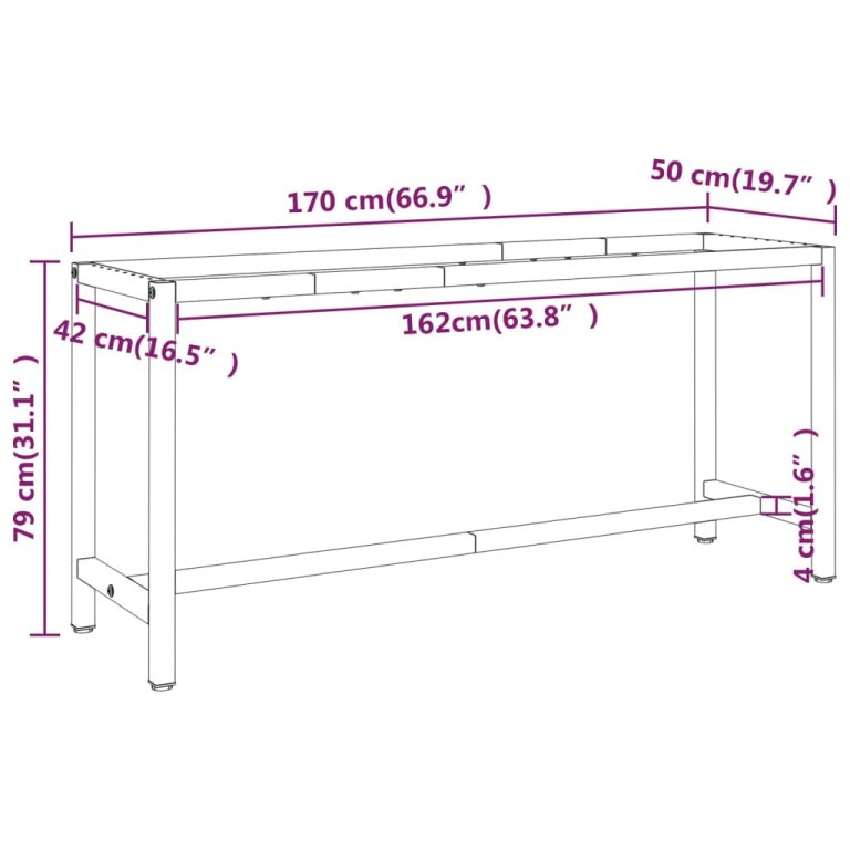 Cadru banc de lucru, negru mat/roșu mat, 170x50x79 cm, metal