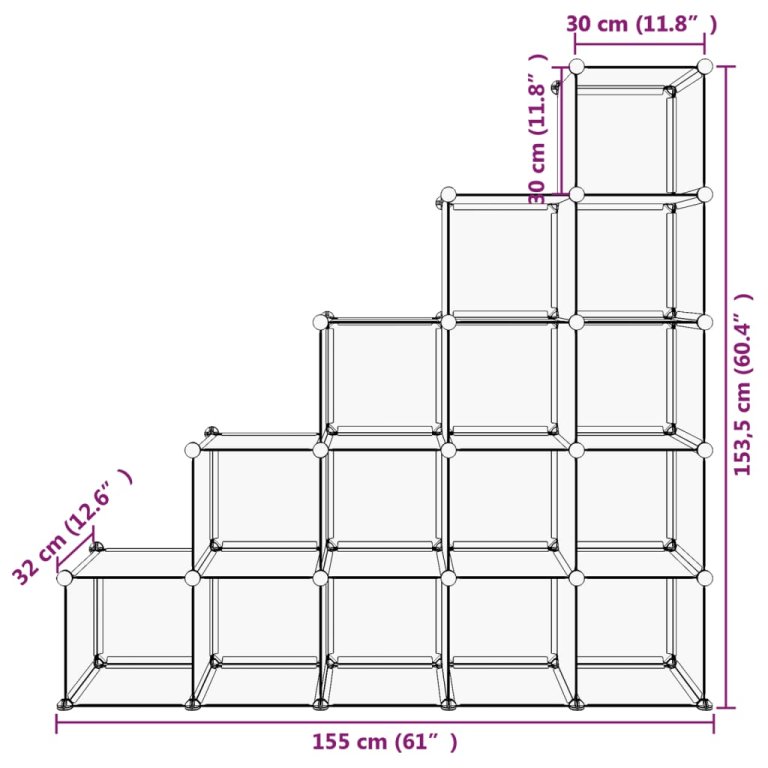 Organizator cub de depozitare, 15 cuburi, transparent, PP