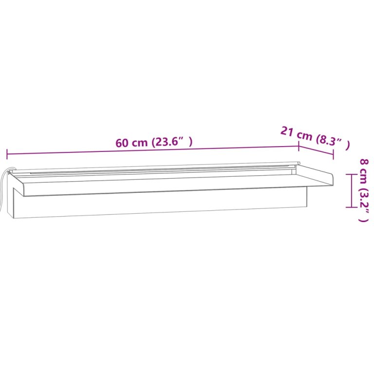 Deversor de cascadă cu LED-uri RGB, 60 cm, oțel inoxidabil