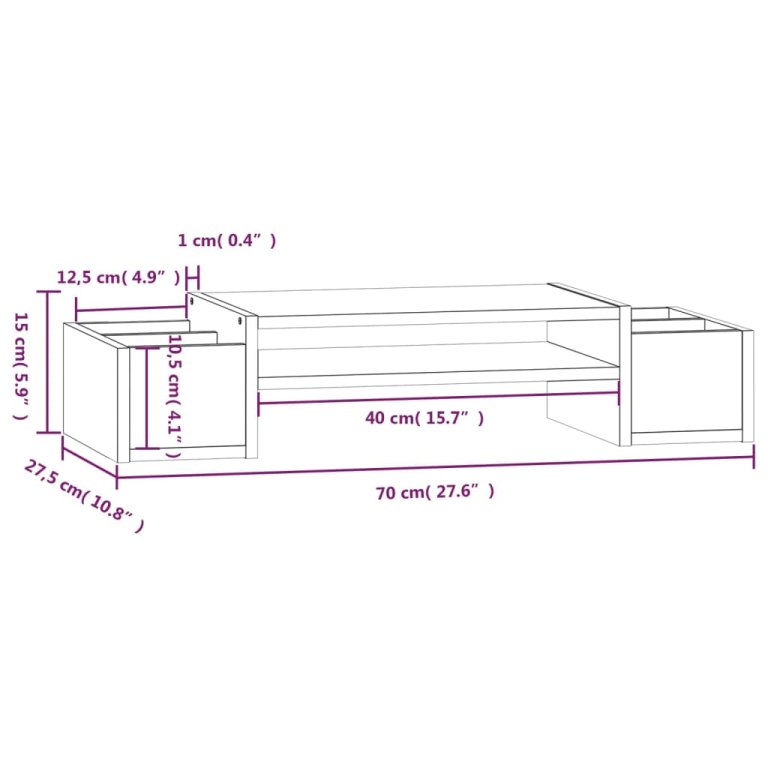 Suport pentru monitor, alb, 70x27,5x15 cm, lemn masiv pin