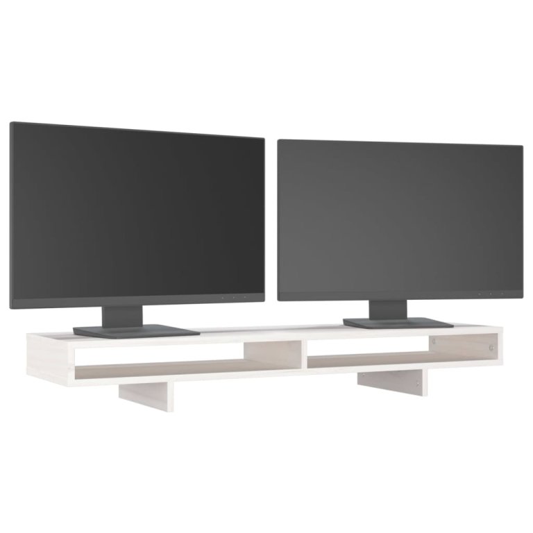 Suport pentru monitor, alb, 100x27x14 cm, lemn masiv pin