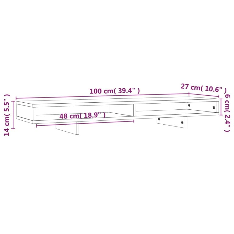 Suport pentru monitor, alb, 100x27x14 cm, lemn masiv pin