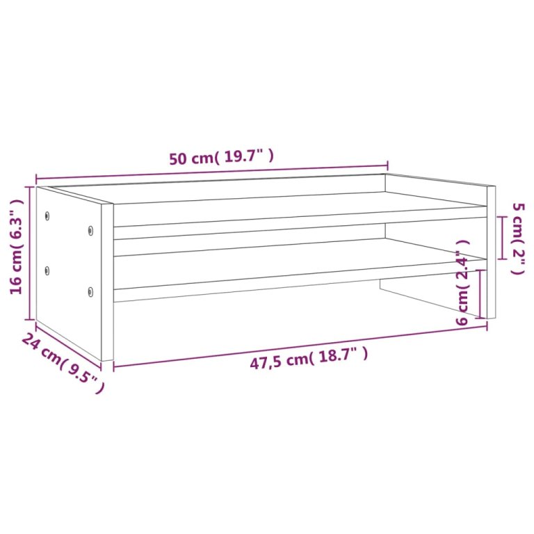 Suport pentru monitor, 50x24x16 cm, lemn masiv de pin