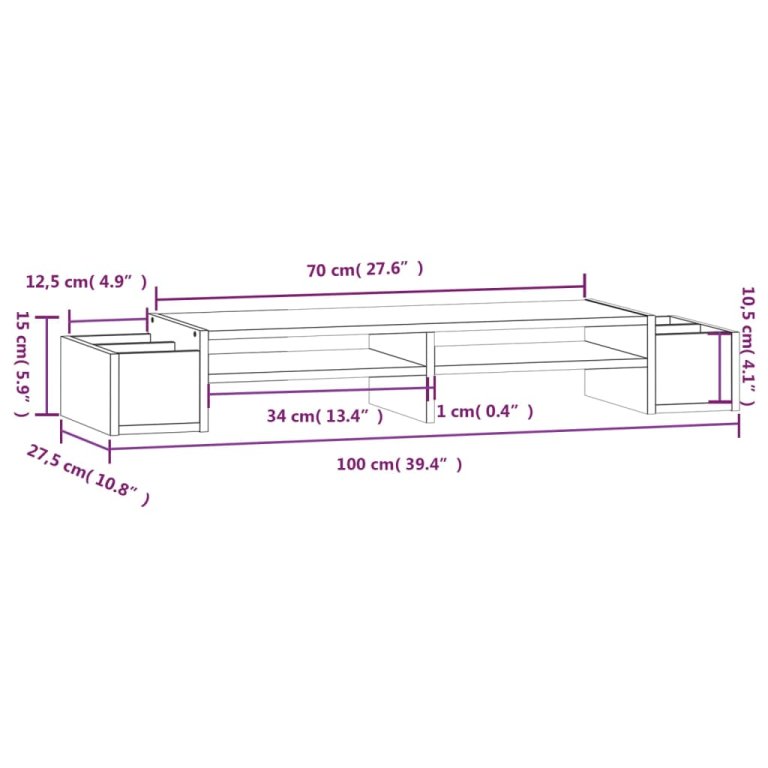 Suport pentru monitor, gri, 100x27,5x15 cm, lemn masiv pin