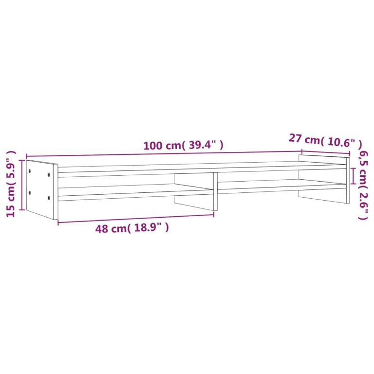 Suport pentru monitor, gri, 100x27x15 cm, lemn masiv pin