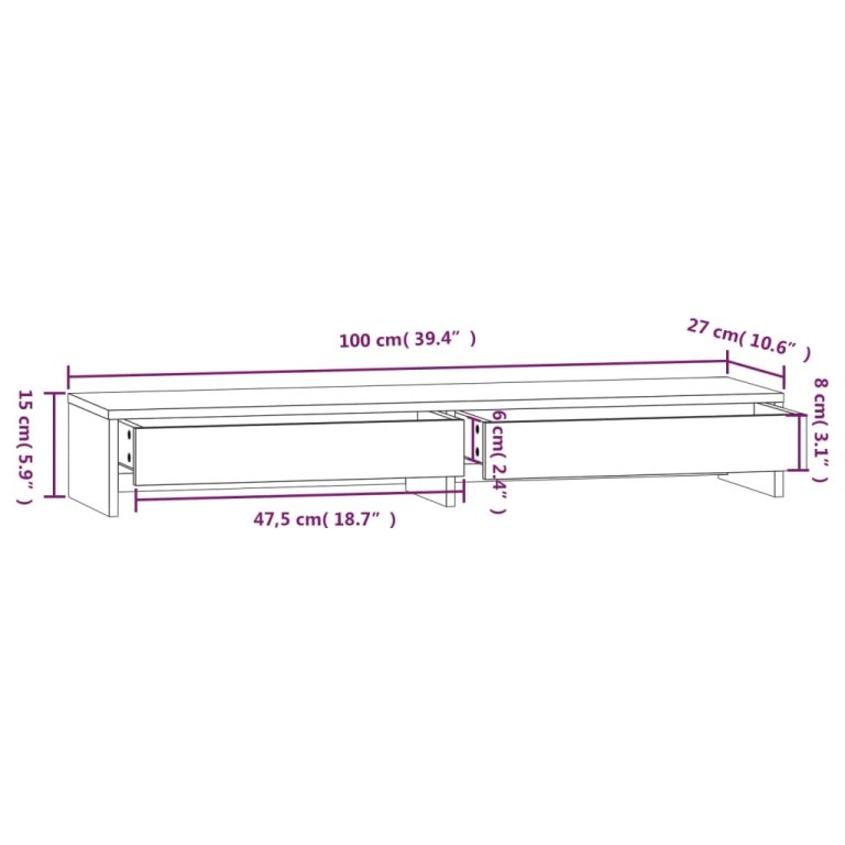 Suport pentru monitor, 100x27x15 cm, lemn masiv de pin