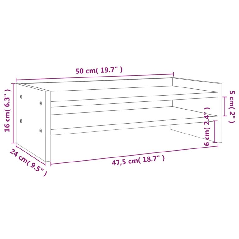 Suport pentru monitor, gri, 50x24x16 cm, lemn masiv pin