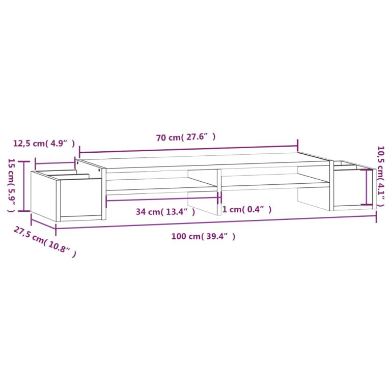 Suport pentru monitor, negru, 100x27,5x15 cm, lemn masiv de pin