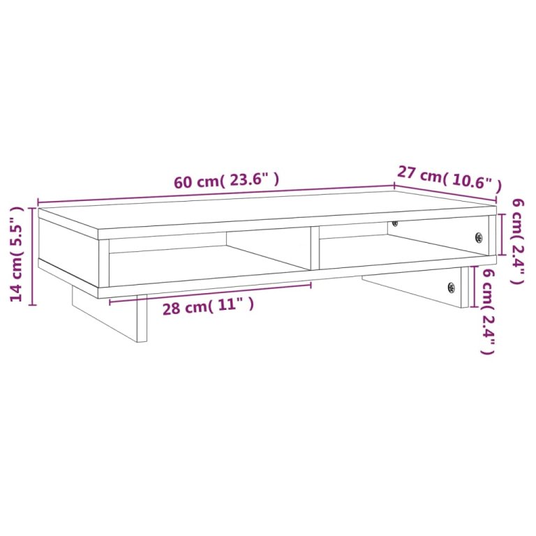 Suport pentru monitor, 60x27x14 cm, lemn masiv de pin