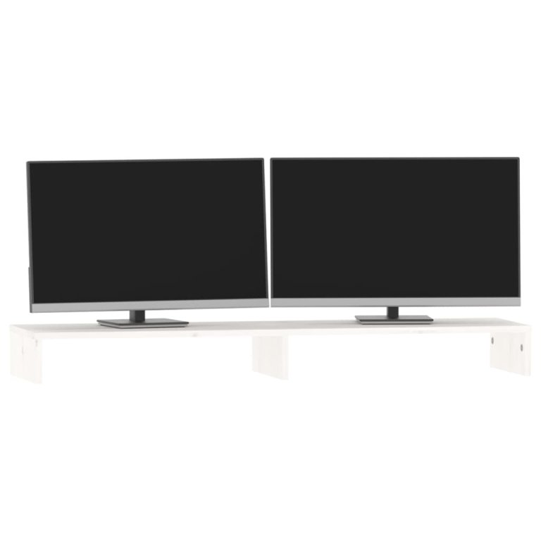 Suport pentru monitor, alb, 100x27x10 cm, lemn masiv pin