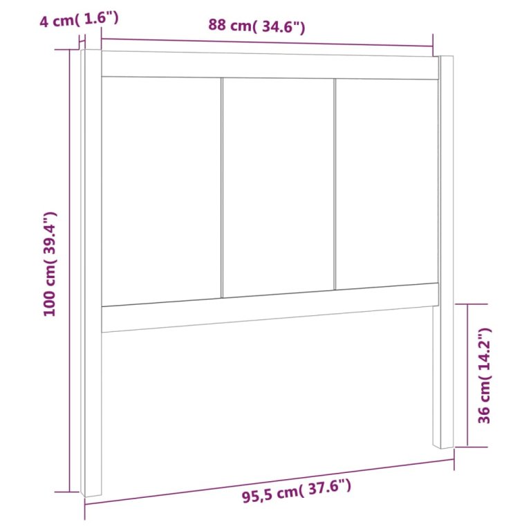 Tăblie de pat, gri, 95,5x4x100 cm, lemn masiv de pin