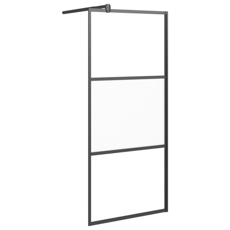 Perete cabină duș walk-in negru 90x195 cm sticlă ESG semi-mată