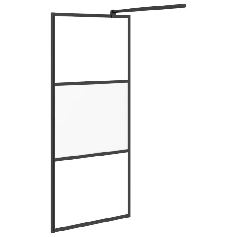 Perete cabină duș walk-in negru 90x195 cm sticlă ESG semi-mată