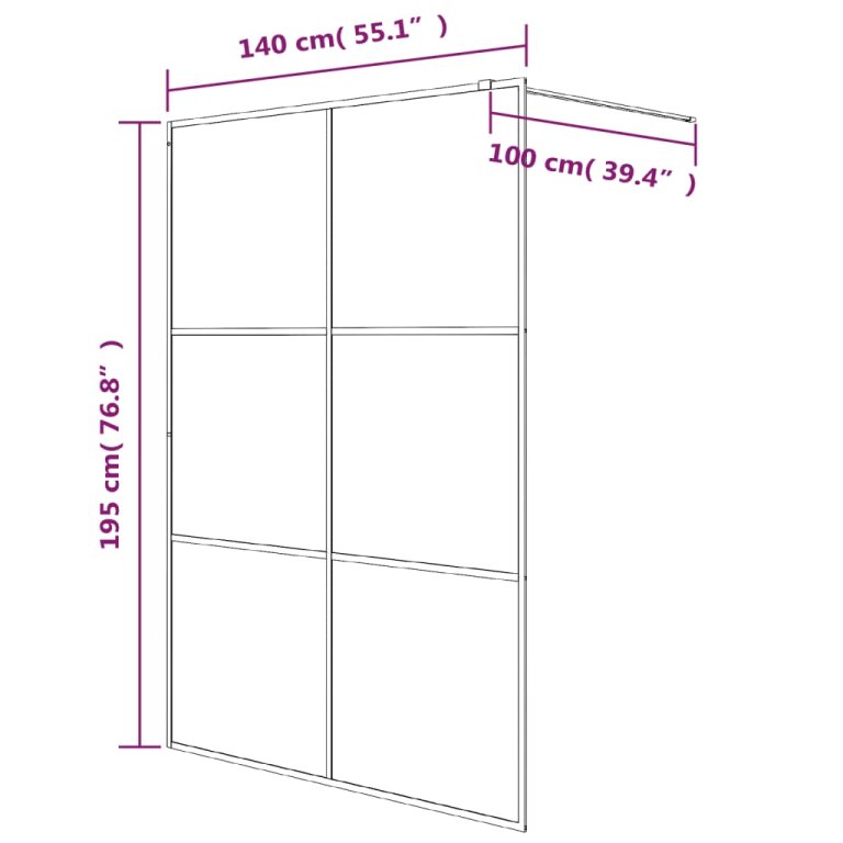 Perete cabină duș walk-in negru 140x195 cm sticlă ESG semi-mată