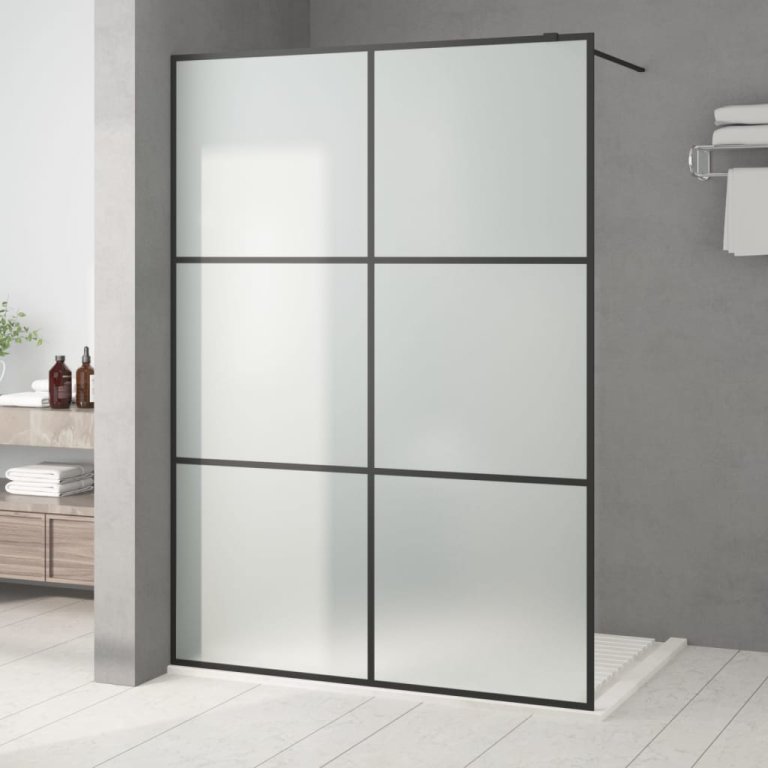 Perete cabină duș walk-in negru 140x195 cm sticlă ESG mată