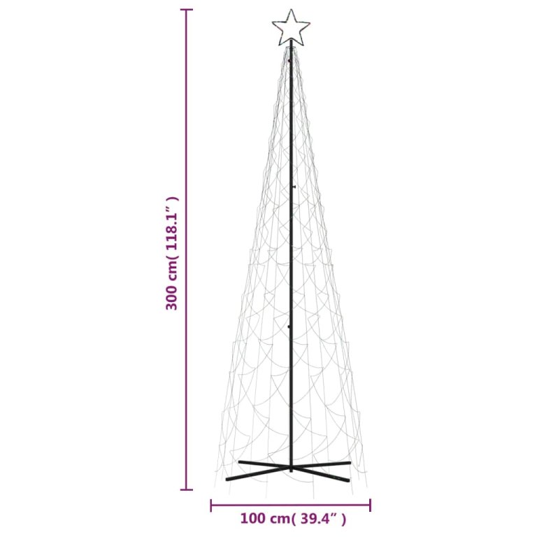 Brad de Crăciun conic, 500 LED-uri, multicolor, 100x300 cm