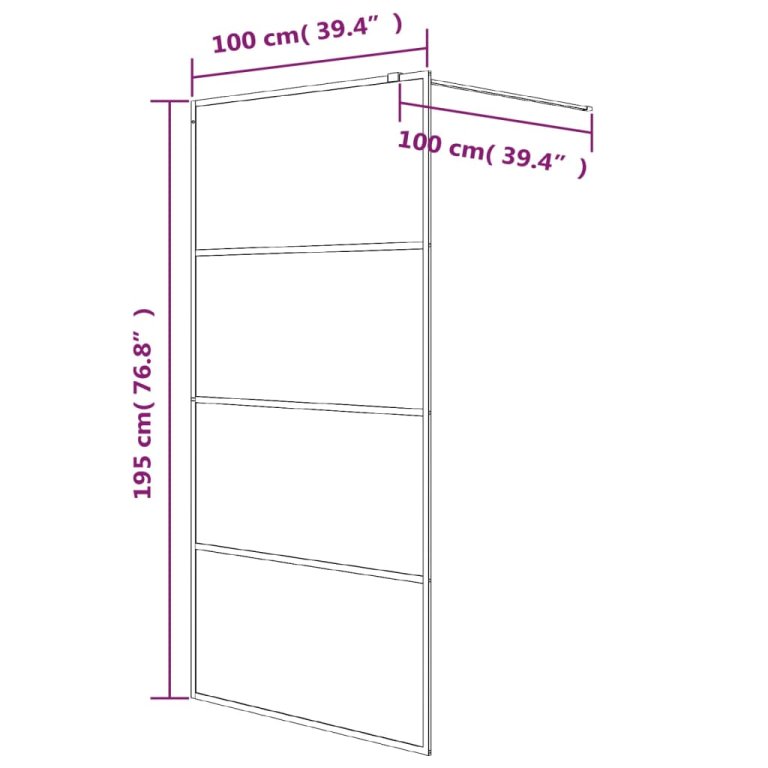 Paravan duș walk-in, alb, 100x195 cm, sticlă ESG transparentă