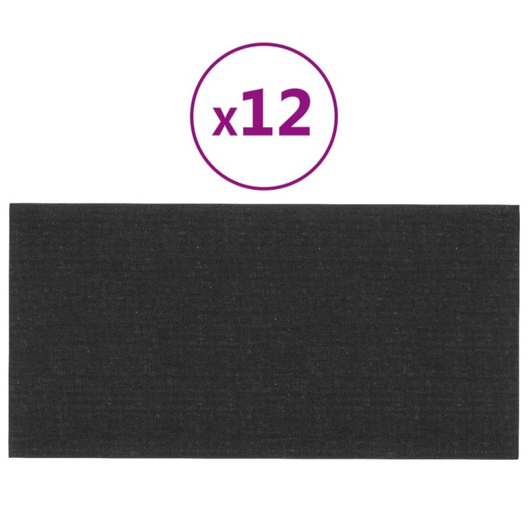 Panouri de perete 12 buc. negru 30x15 cm textil 0,54 m²