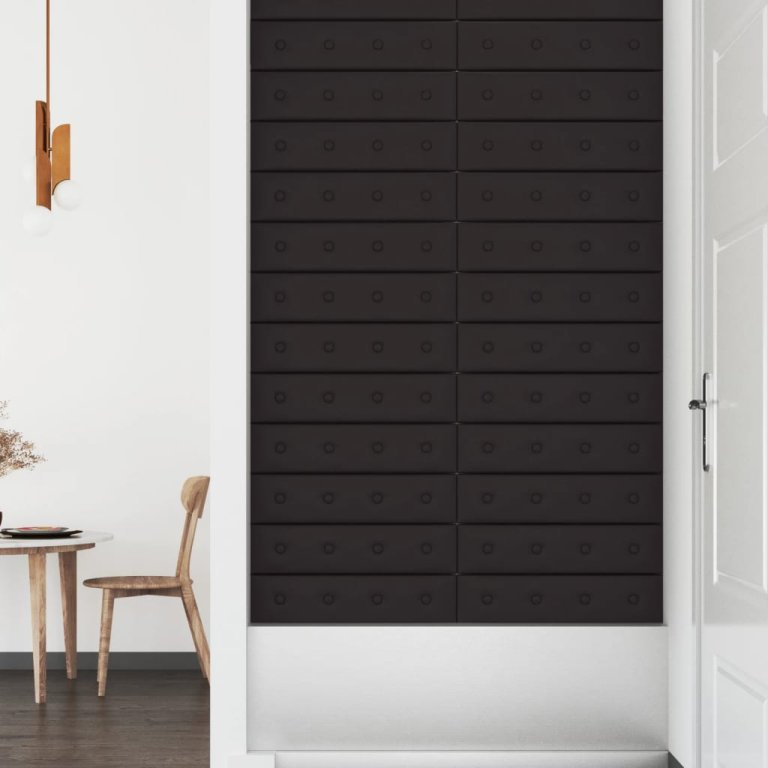 Panouri perete 12 buc. negru, 60x15 cm, piele ecologică 1,08 m²