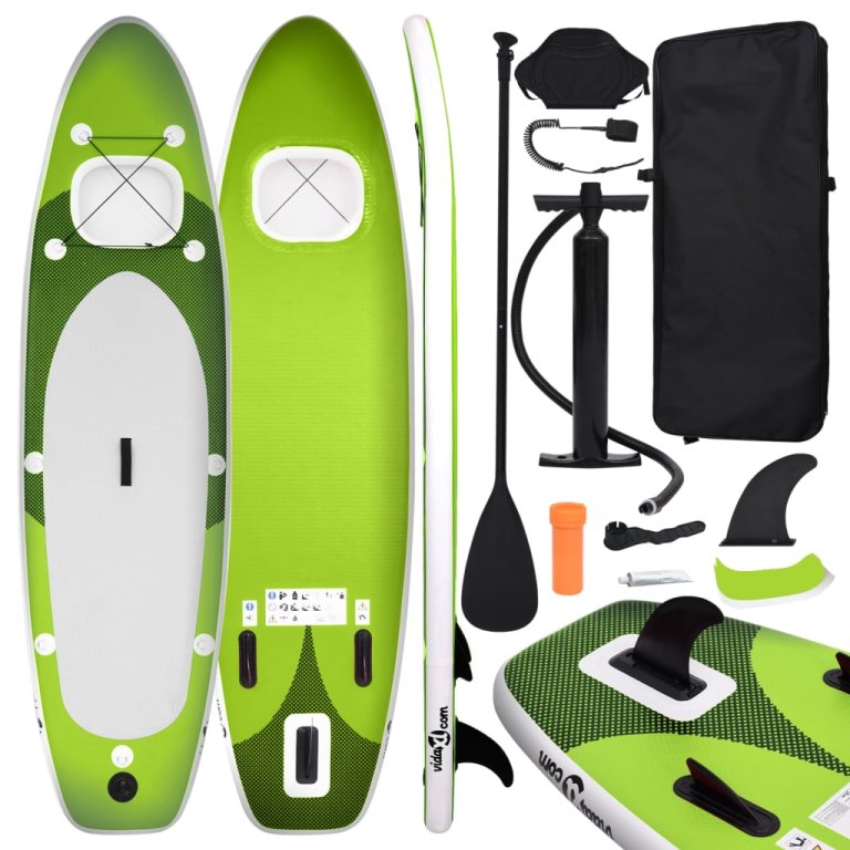 Set placă paddleboarding gonflabilă, verde, 300x76x10 cm