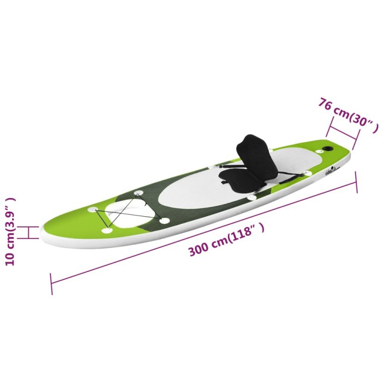 Set placă paddleboarding gonflabilă, verde, 300x76x10 cm