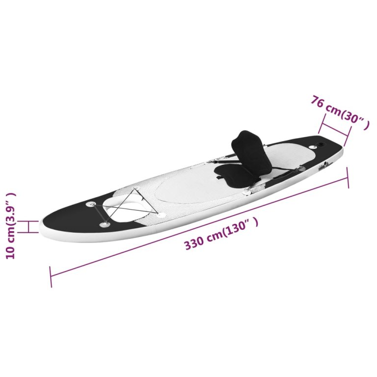 Set placă paddleboarding gonflabilă, negru, 330x76x10 cm