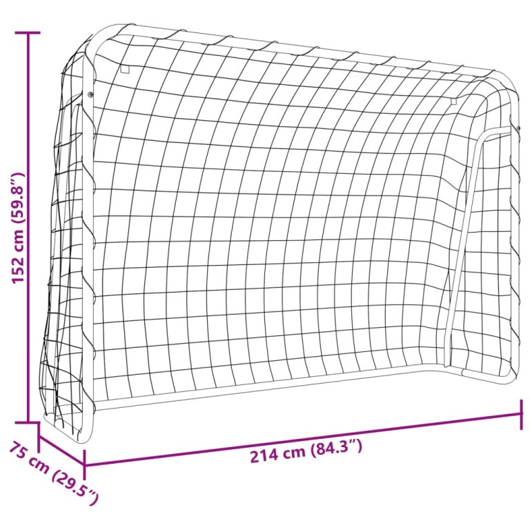 Poartă de fotbal cu plasă, alb, 214x75x152 cm, oțel/poliester