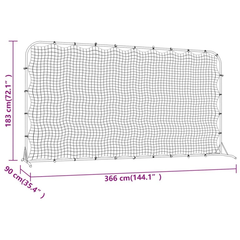 Plasă de ricoșeu fotbal, negru, 366x90x183 cm, HDPE