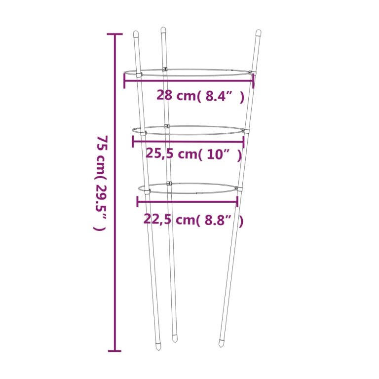 Suport plante de grădină cu 3 inele, 5 buc, verde, 45 cm, oțel