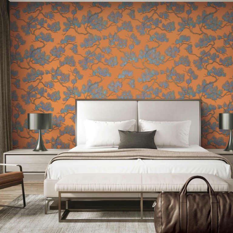 DUTCH WALLCOVERINGS Tapet, albastru și portocaliu, model pin