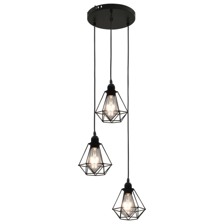 Lustră cu design diamant, negru, 3 x bec E27