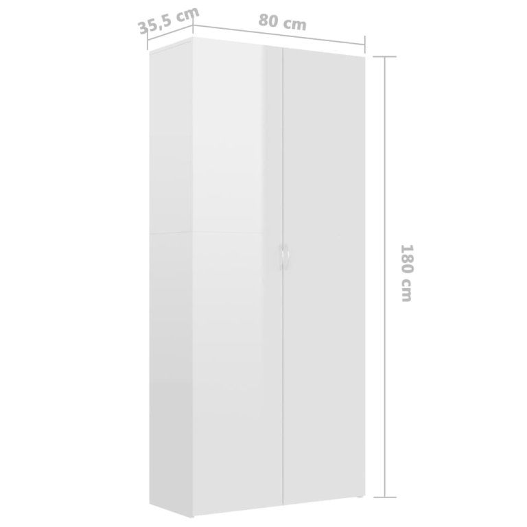 Pantofar, alb extralucios, 80x35,5x180 cm, lemn prelucrat