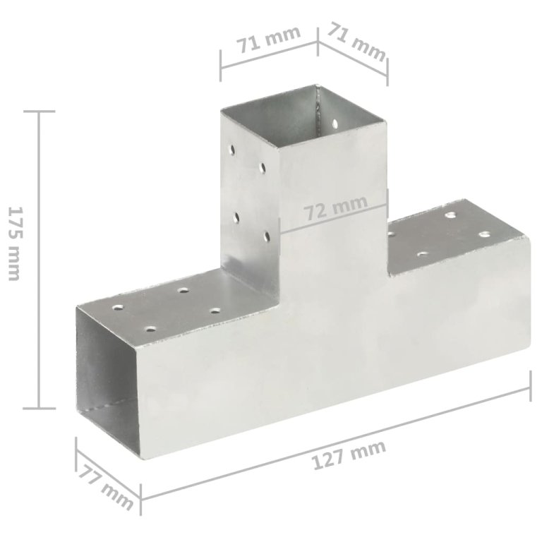 Conectori de grindă, formă T, 4 buc, 71x71 mm, metal galvanizat