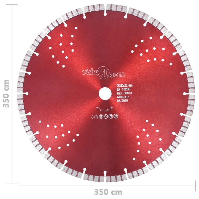 Disc diamantat de tăiere cu segmente turbo și găuri oțel 350 mm