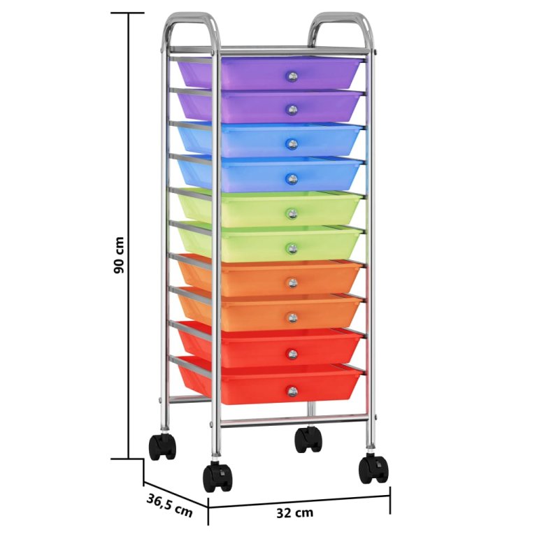 Cărucior de depozitare mobil cu 10 sertare, multicolor, plastic