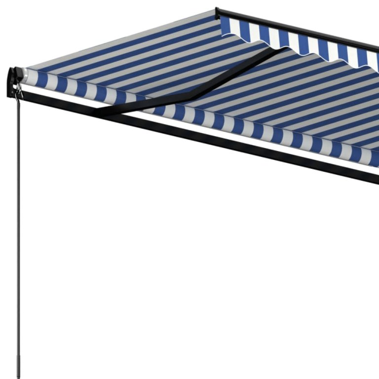 Copertină retractabilă manual, albastru și alb, 450x350 cm