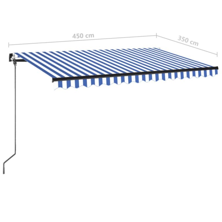 Copertină retractabilă manual, albastru și alb, 450x350 cm