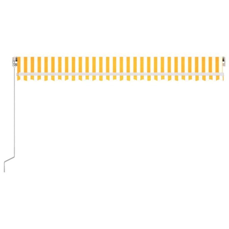 Copertină retractabilă manual, galben și alb, 500x350 cm